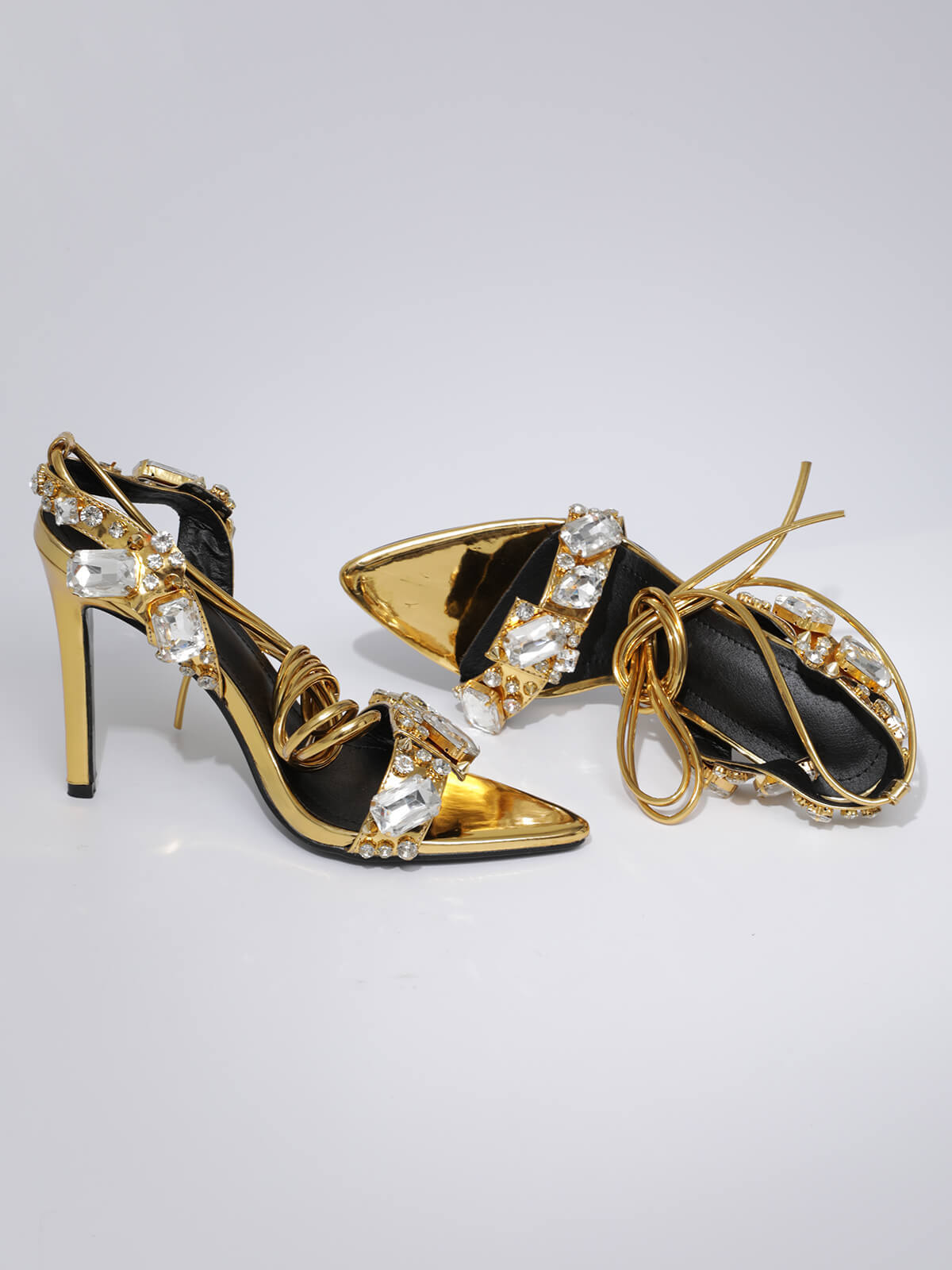 Tempest Crytal Lace Up Heels In Gold-Mix MIx Style