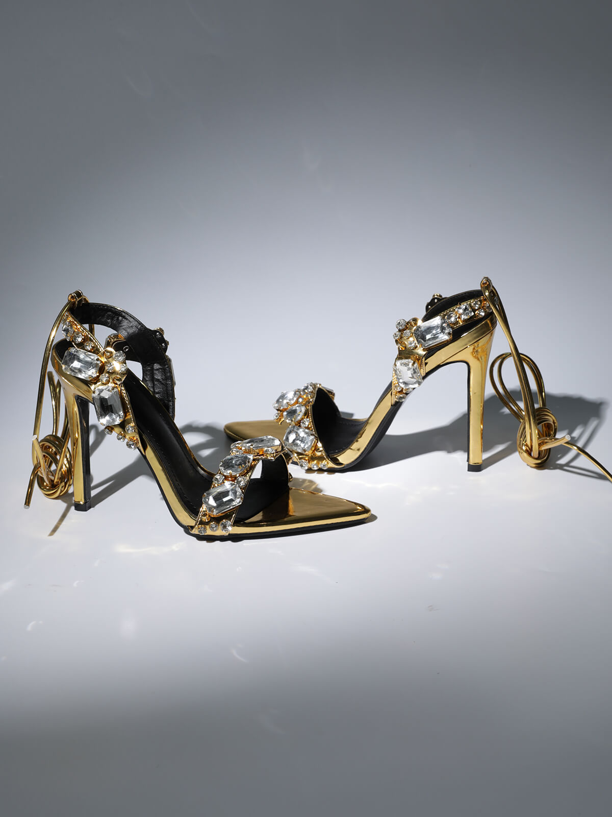 Tempest Crytal Lace Up Heels In Gold-Mix MIx Style