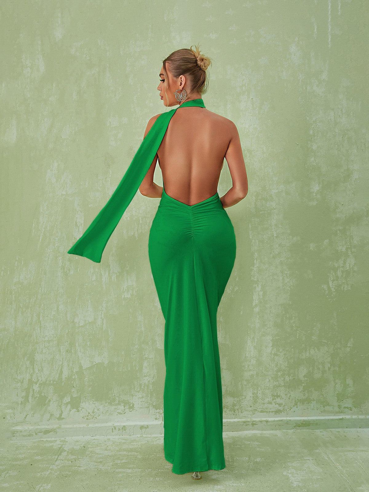 Toula Backless Maxi Dress In Green-Mix MIx Style