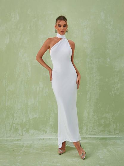 Toula Backless Maxi Dress In White-Mix MIx Style