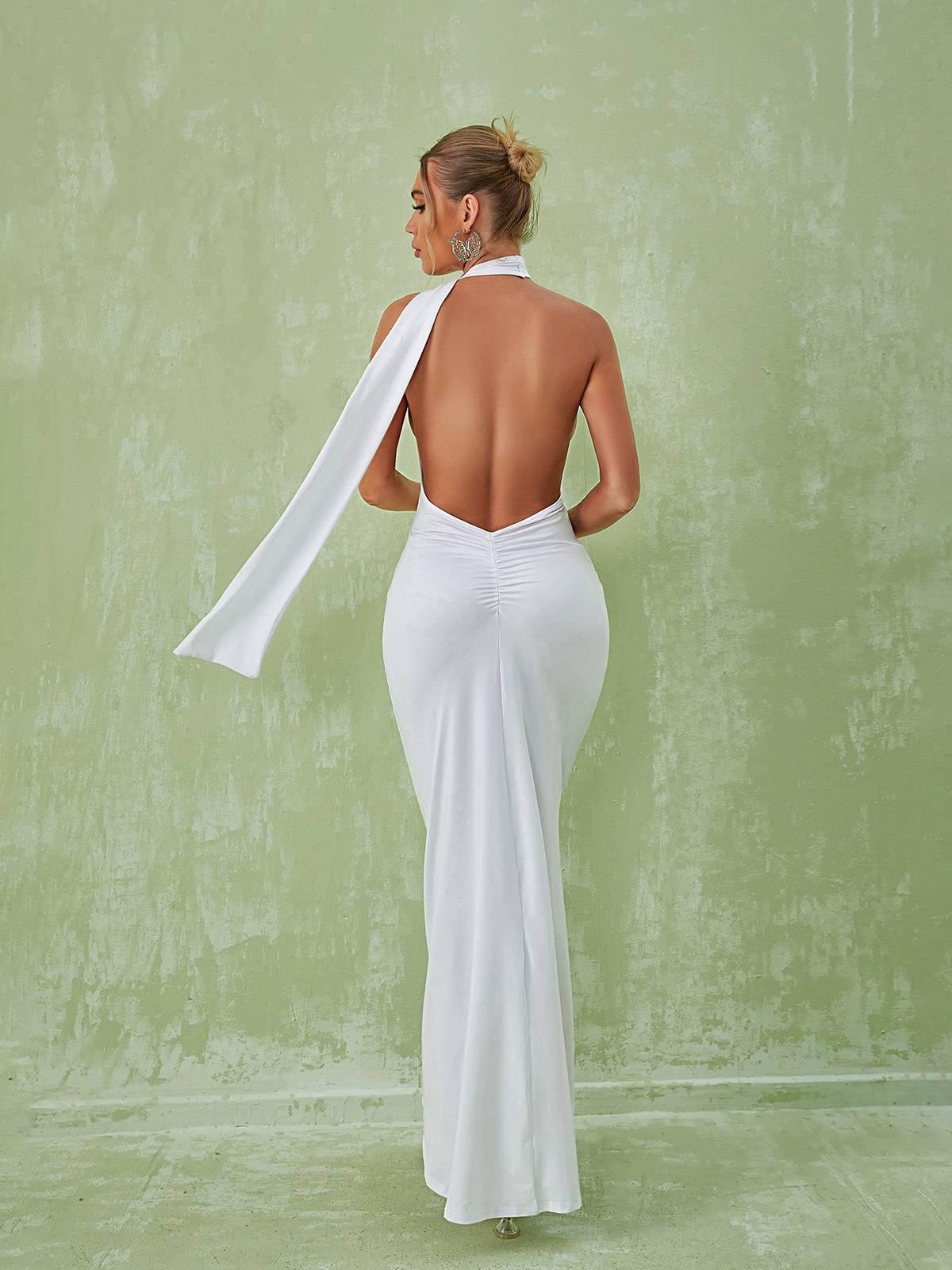 Toula Backless Maxi Dress In White-Mix MIx Style