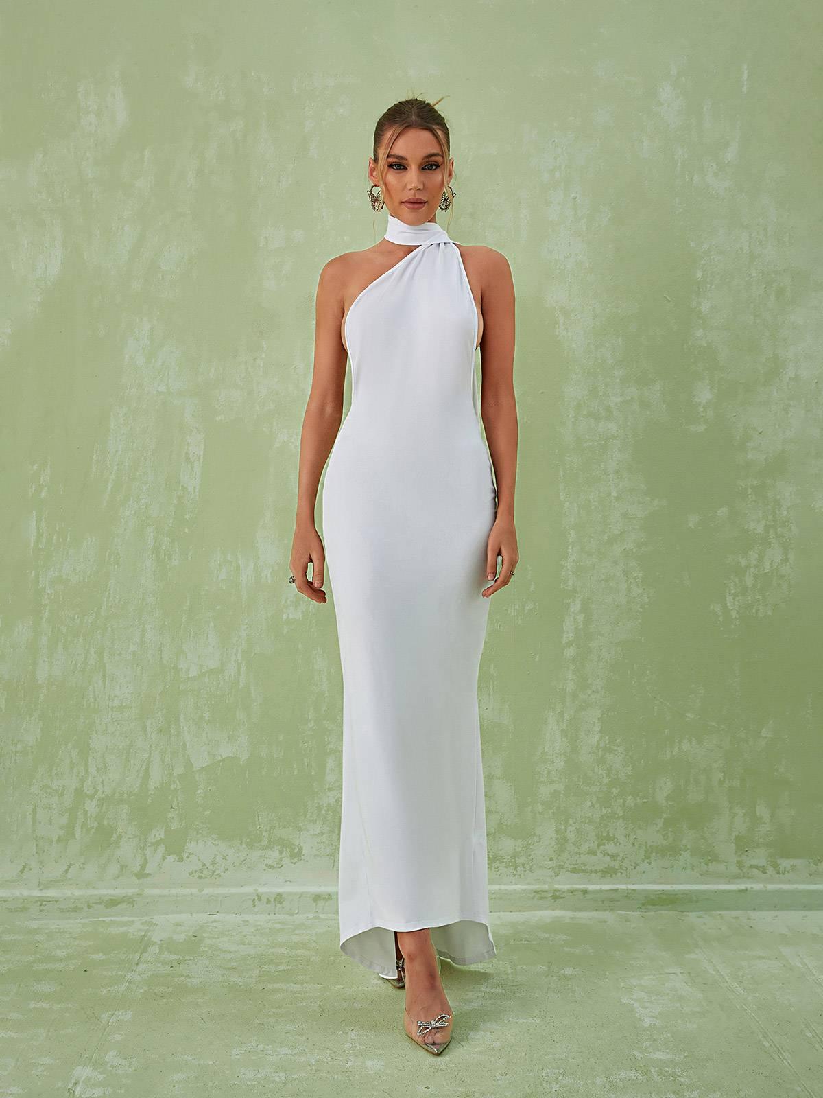 Toula Backless Maxi Dress In White-Mix MIx Style