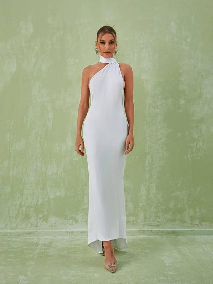 Toula Backless Maxi Dress In White-Mix MIx Style