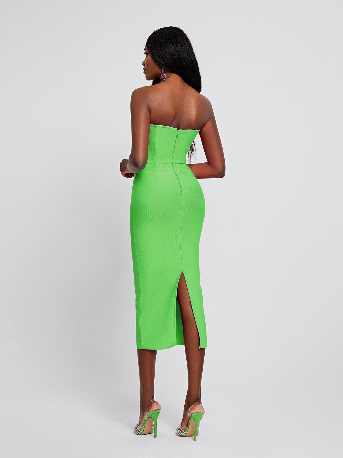 Uma Strapless Cutout Bandage Dress In Green-Mix MIx Style