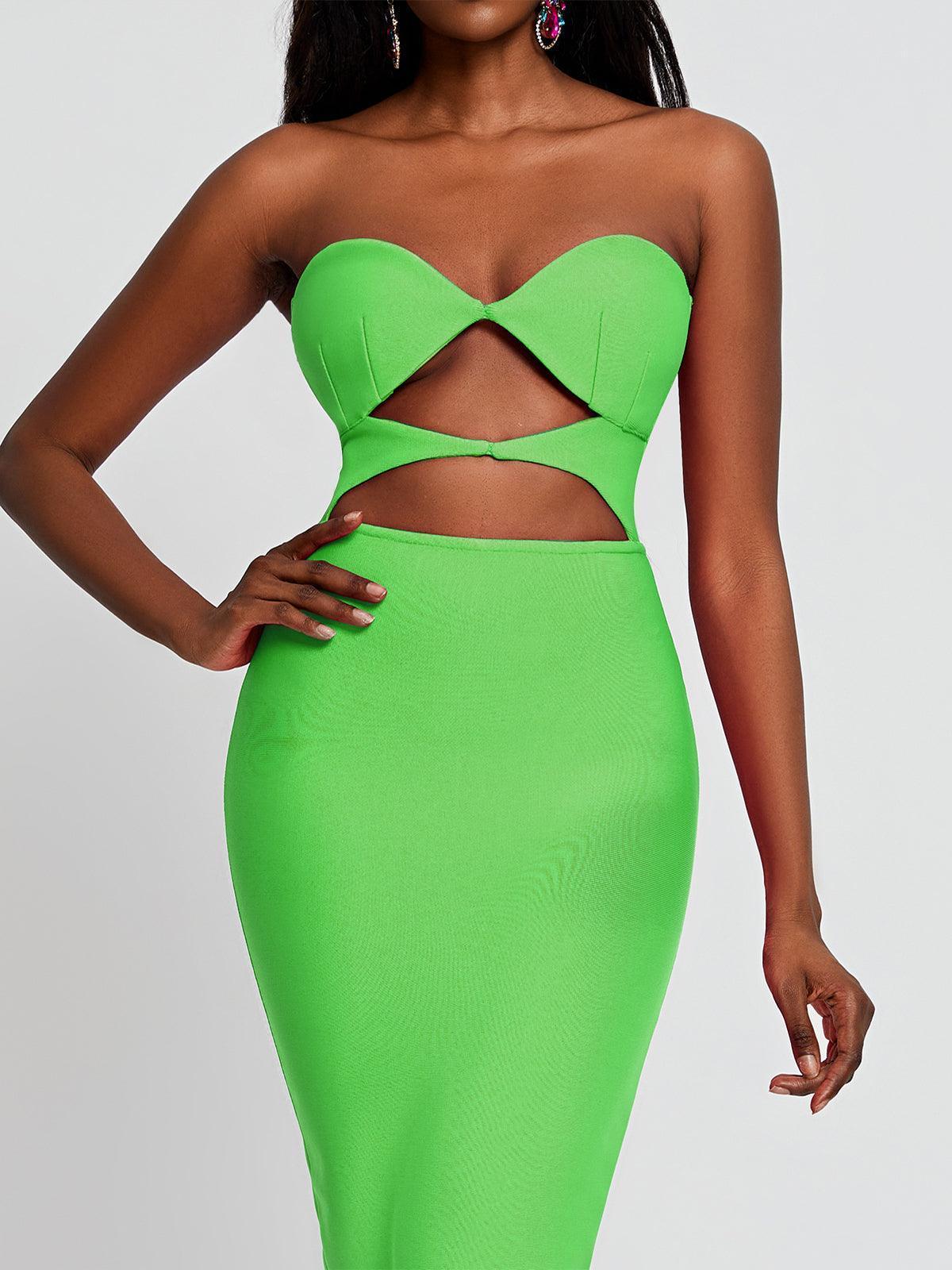 Uma Strapless Cutout Bandage Dress In Green-Mix MIx Style