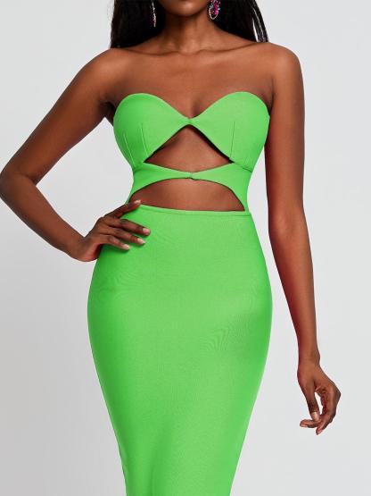 Uma Strapless Cutout Bandage Dress In Green-Mix MIx Style