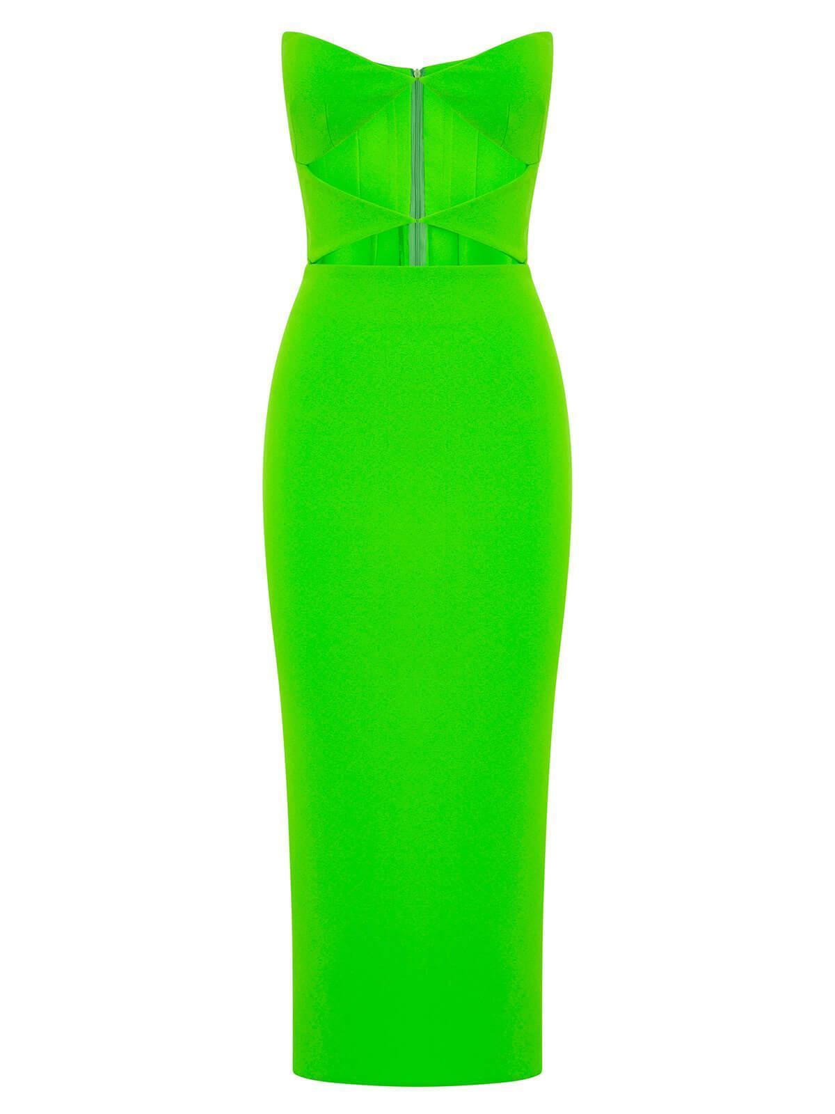 Uma Strapless Cutout Bandage Dress In Green-Mix MIx Style