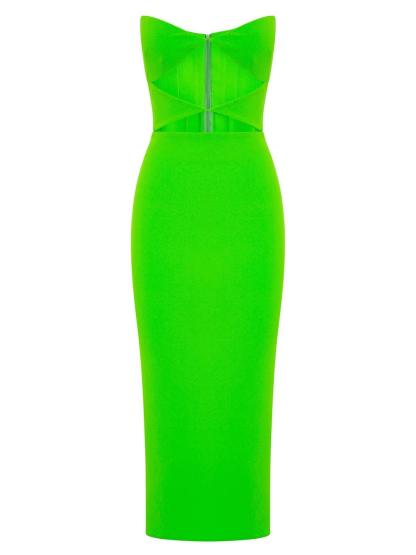 Uma Strapless Cutout Bandage Dress In Green-Mix MIx Style