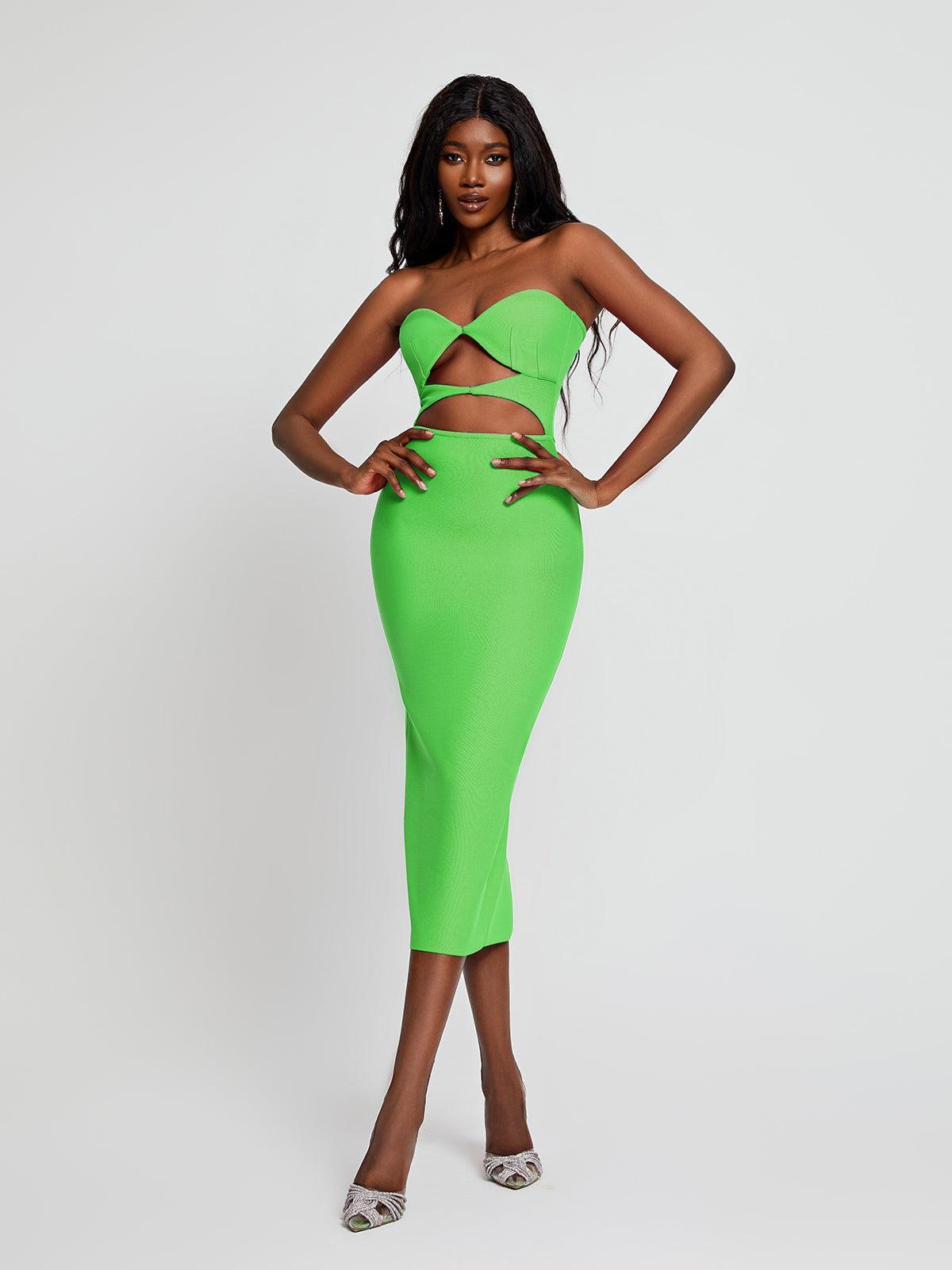 Uma Strapless Cutout Bandage Dress In Green-Mix MIx Style