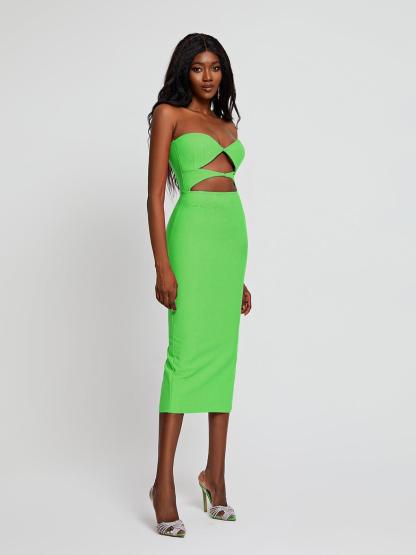 Uma Strapless Cutout Bandage Dress In Green-Mix MIx Style