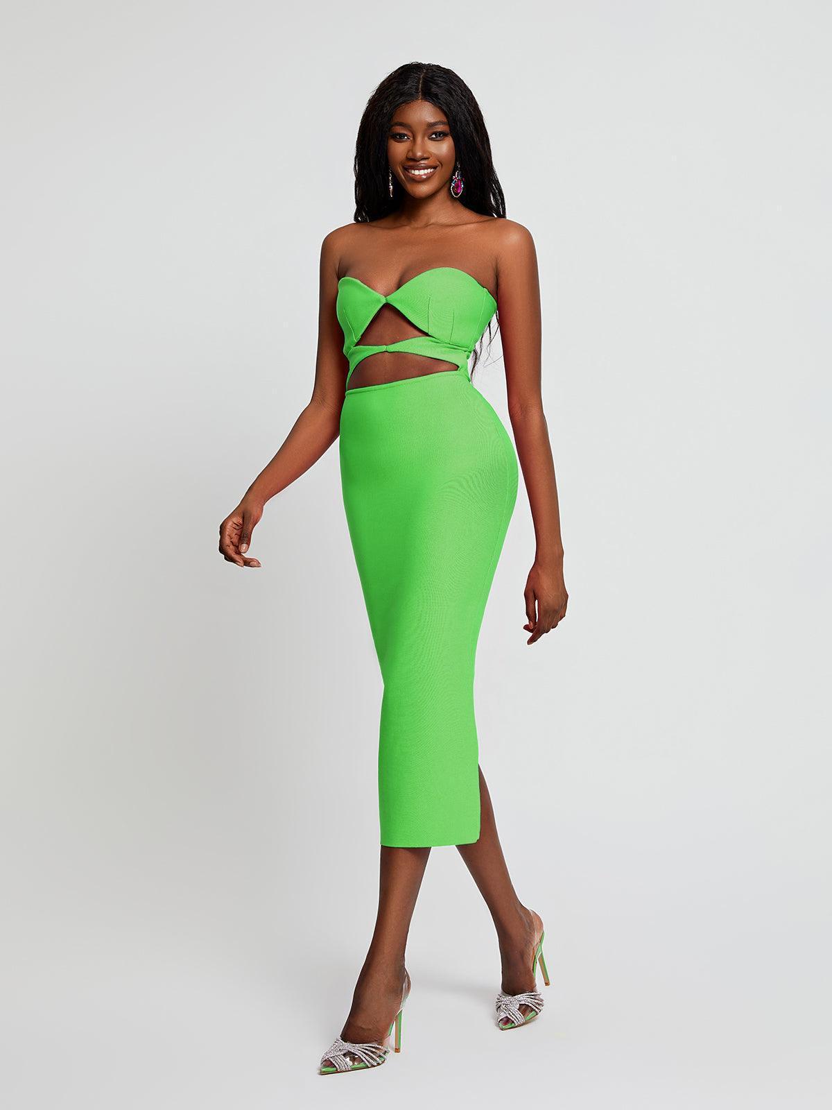 Uma Strapless Cutout Bandage Dress In Green-Mix MIx Style