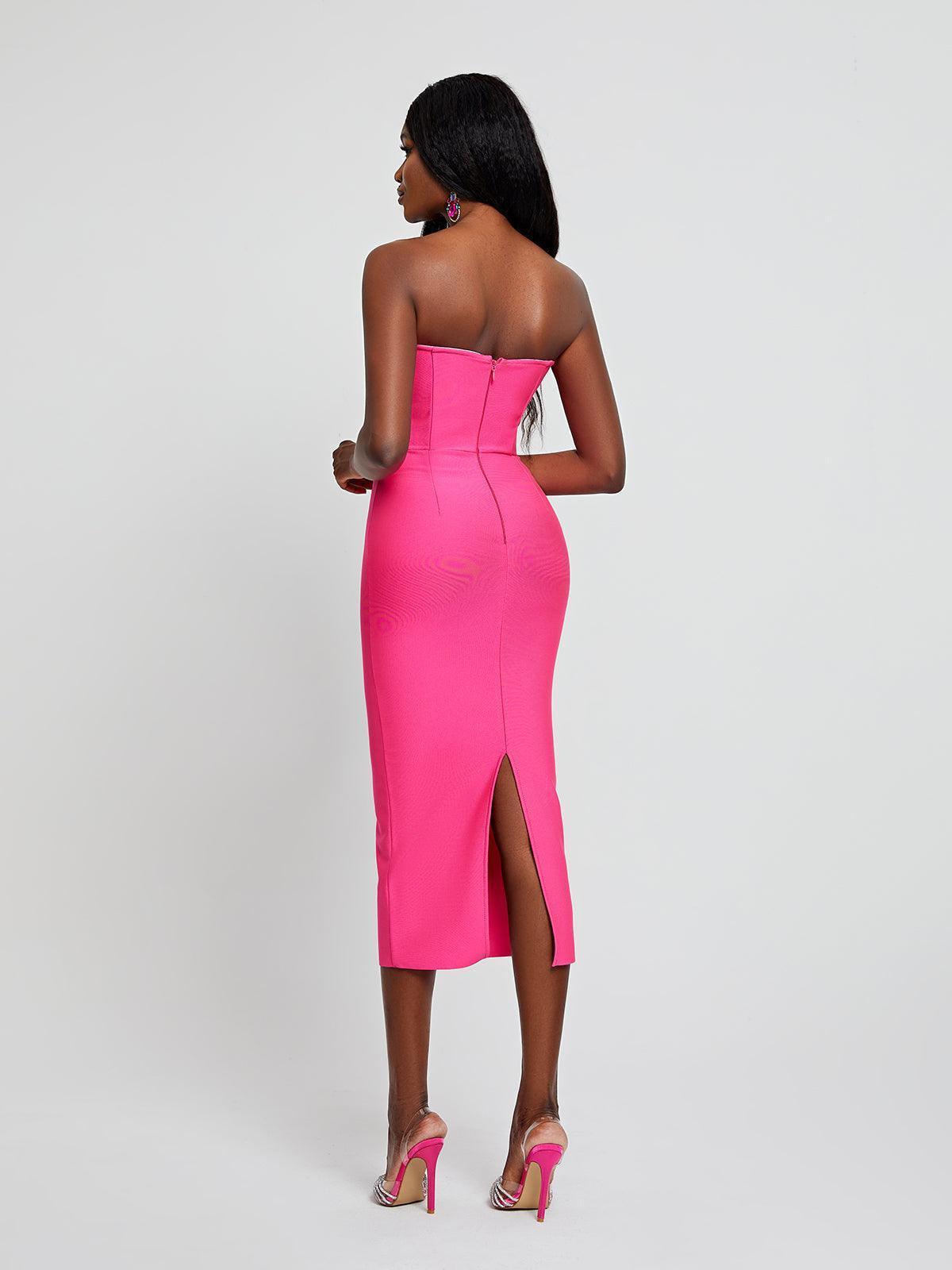 Uma Strapless Cutout Bandage Dress In Hot Pink-Mix MIx Style