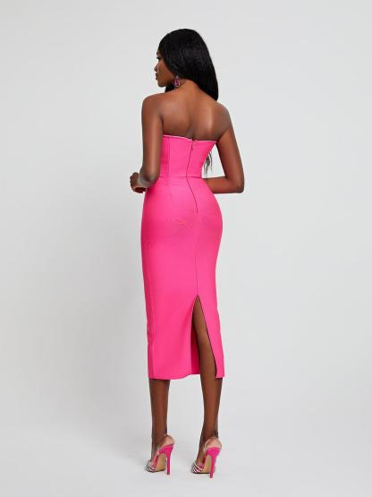 Uma Strapless Cutout Bandage Dress In Hot Pink-Mix MIx Style