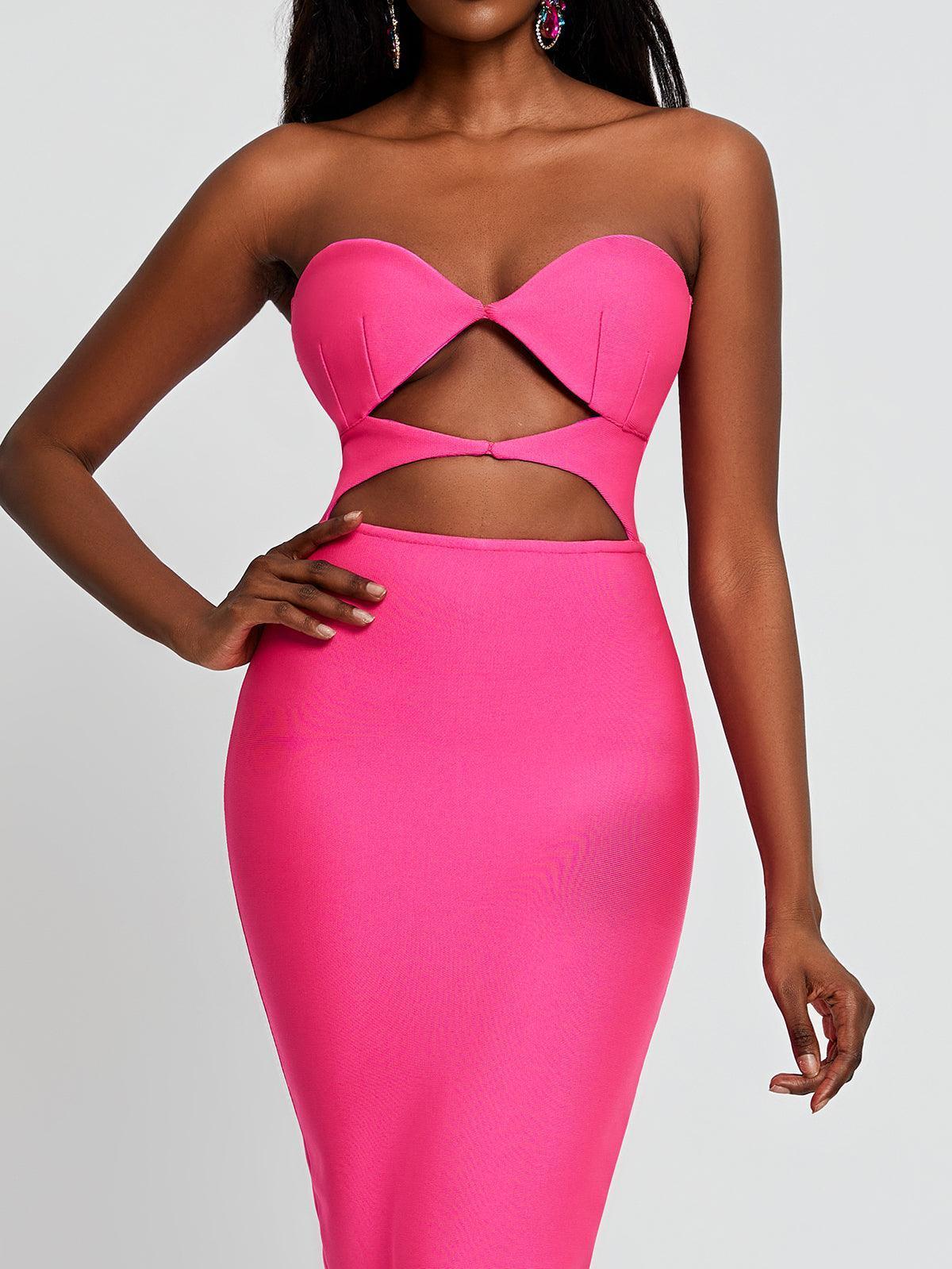 Uma Strapless Cutout Bandage Dress In Hot Pink-Mix MIx Style