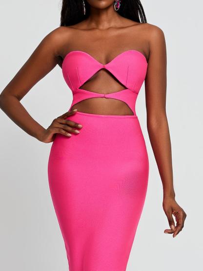 Uma Strapless Cutout Bandage Dress In Hot Pink-Mix MIx Style