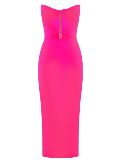 Uma Strapless Cutout Bandage Dress In Hot Pink-Mix MIx Style