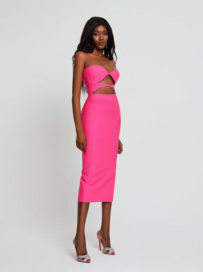 Uma Strapless Cutout Bandage Dress In Hot Pink-Mix MIx Style
