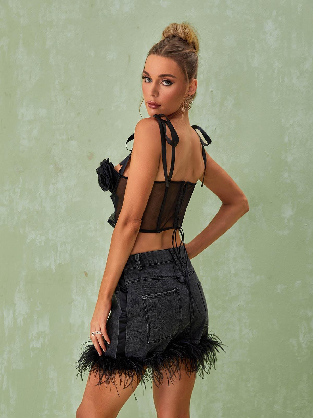 Rose Corset Top In Black | Mix Mix Style [Hot Seller]-Mix MIx Style