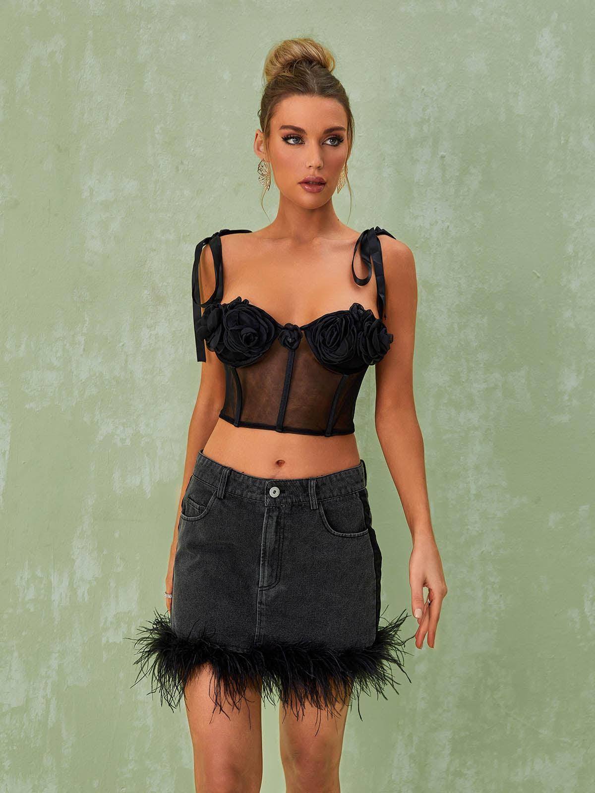 Rose Corset Top In Black | Mix Mix Style [Hot Seller]-Mix MIx Style