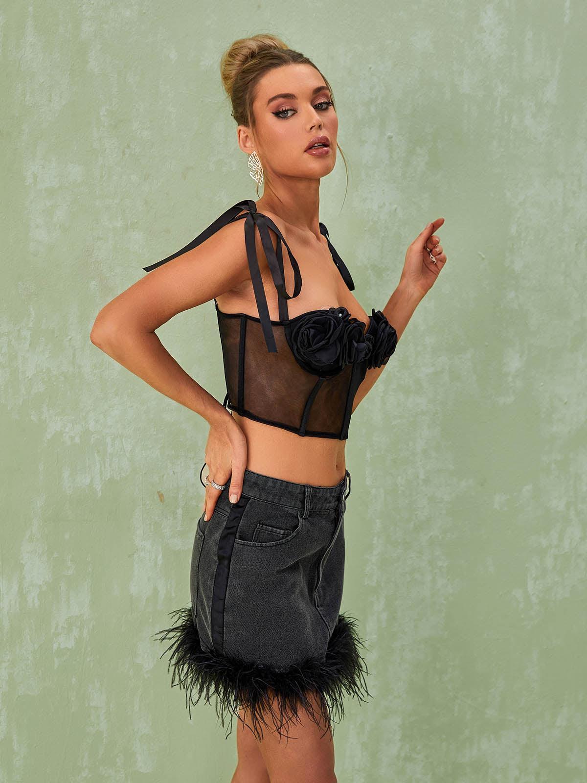 Rose Corset Top In Black | Mix Mix Style [Hot Seller]-Mix MIx Style