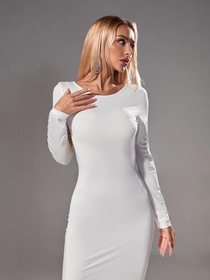 White Long Sleeve Backless Maxi Dress | Mix Mix Style [Hot Seller]-Mix MIx Style