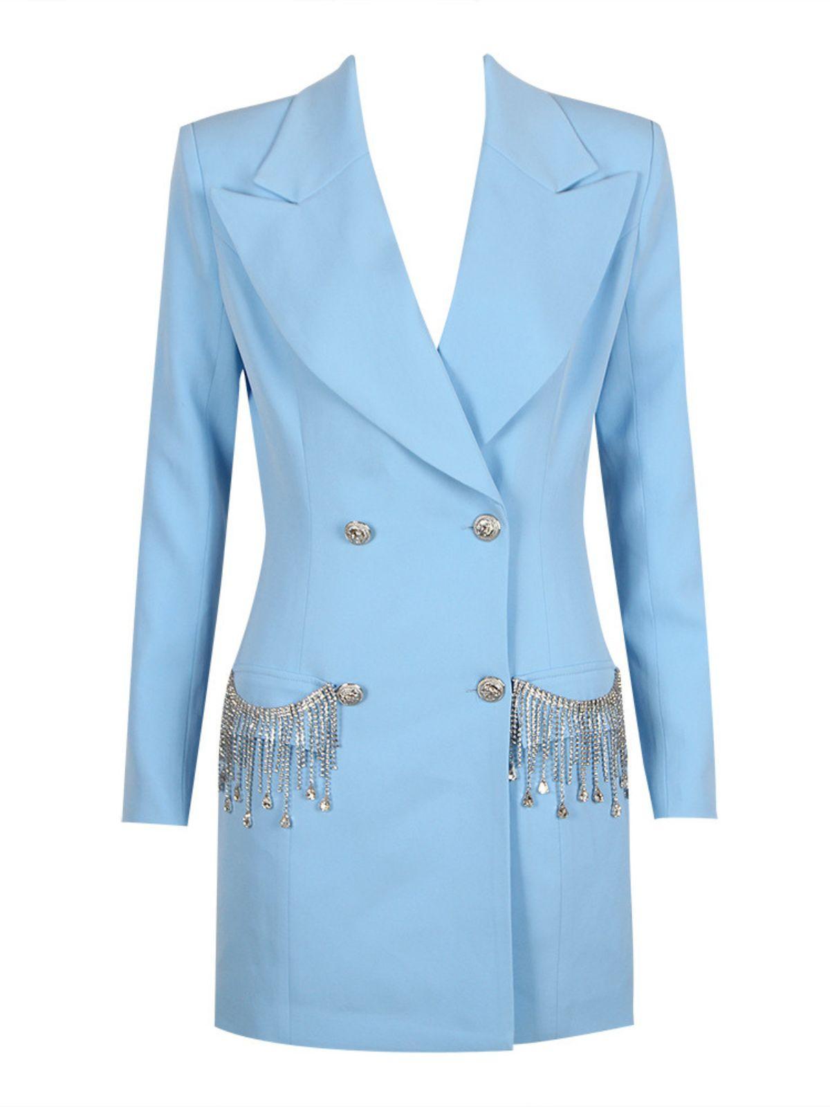 Verna Crystal Fringe Blazer Dress In Blue-Mix MIx Style