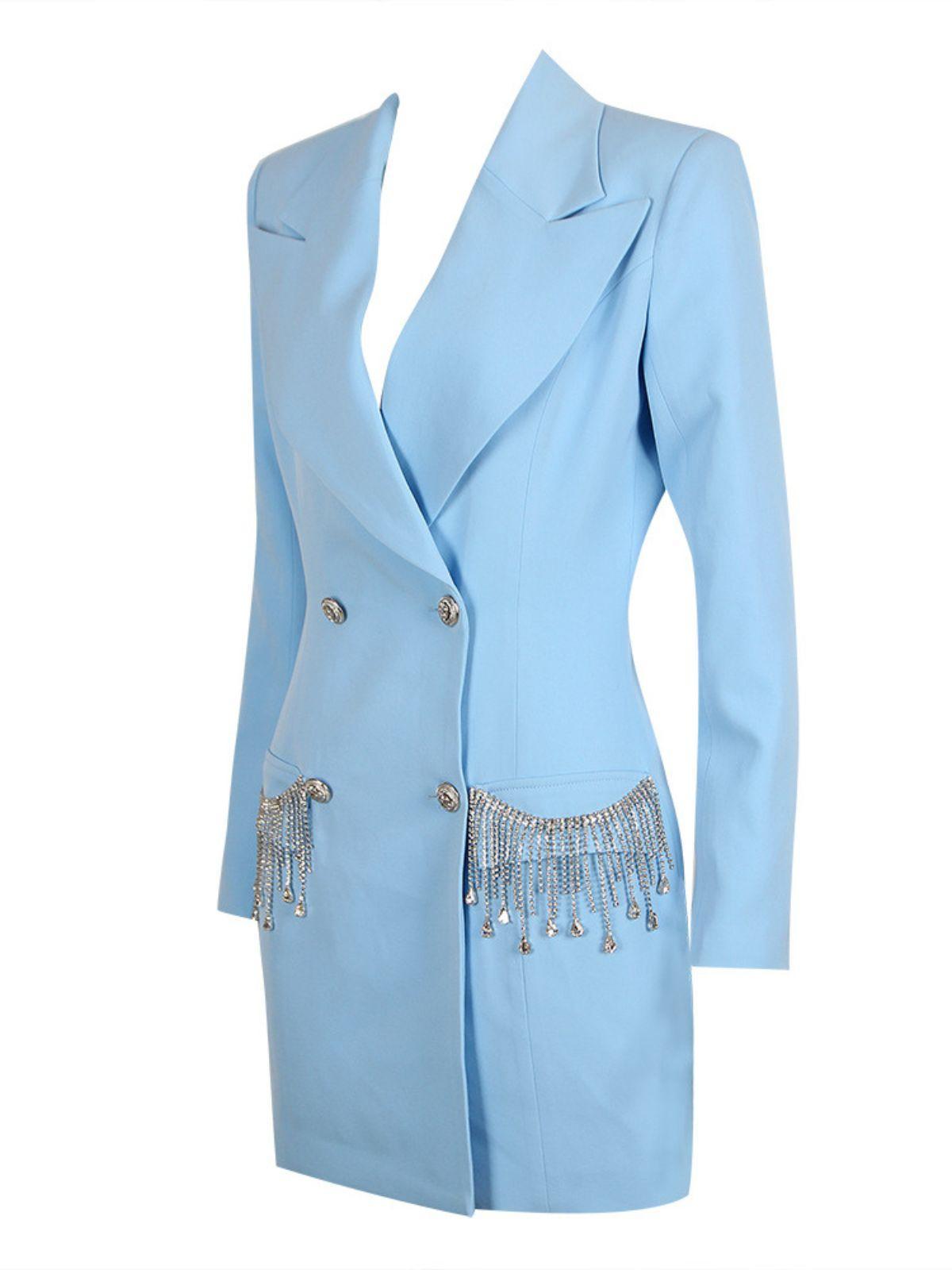Verna Crystal Fringe Blazer Dress In Blue-Mix MIx Style