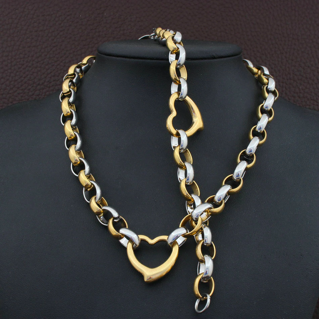 Two Tone Heart Pendant Jewelry Set-Mix MIx Style
