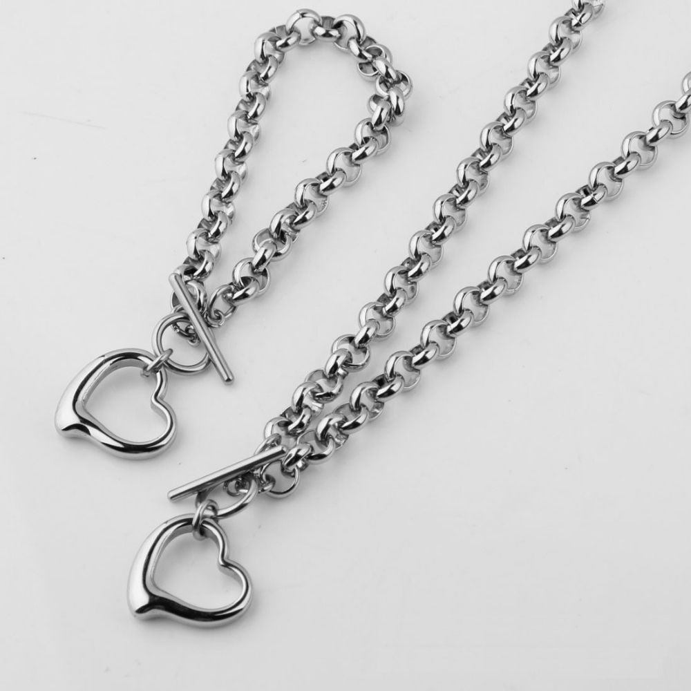 Vintage Toggle Clasp Heart Bracelet & Necklace Jewelry Set | Mix MixStyle-Mix MIx Style