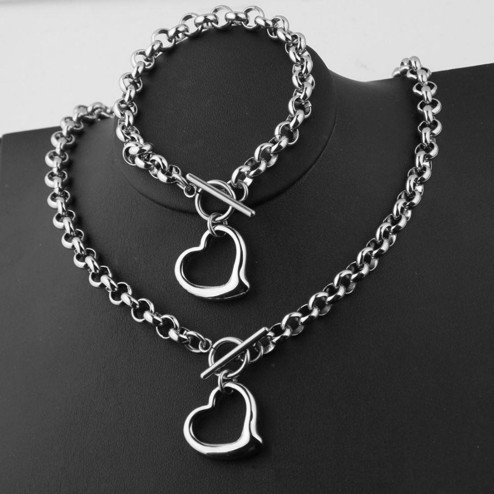 Vintage Toggle Clasp Heart Bracelet & Necklace Jewelry Set | Mix MixStyle-Mix MIx Style