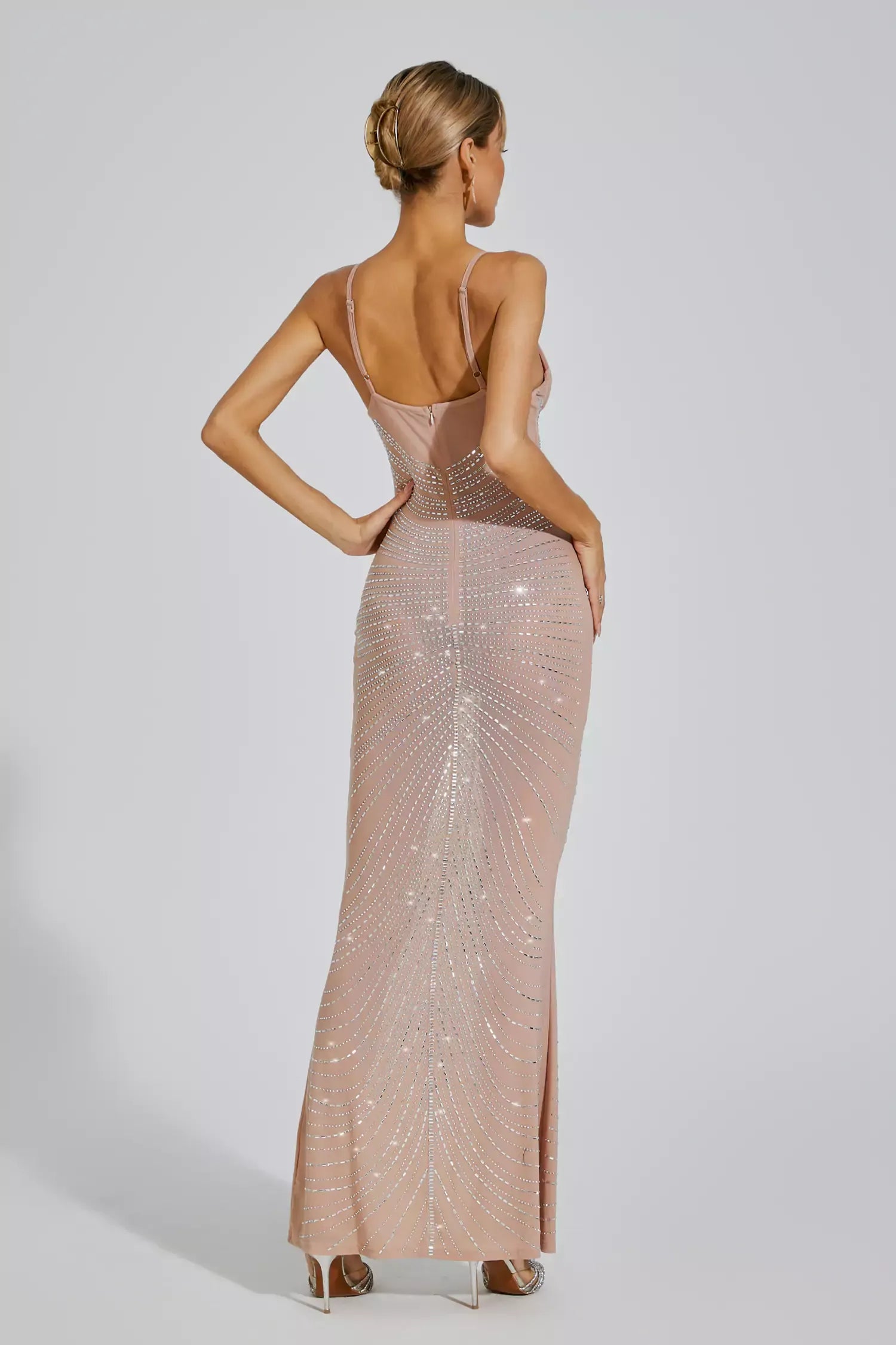 Apricot Strapless Suspender Ruched Embellished Sequins Summer Party Maxi Dress | Mix Mix Style