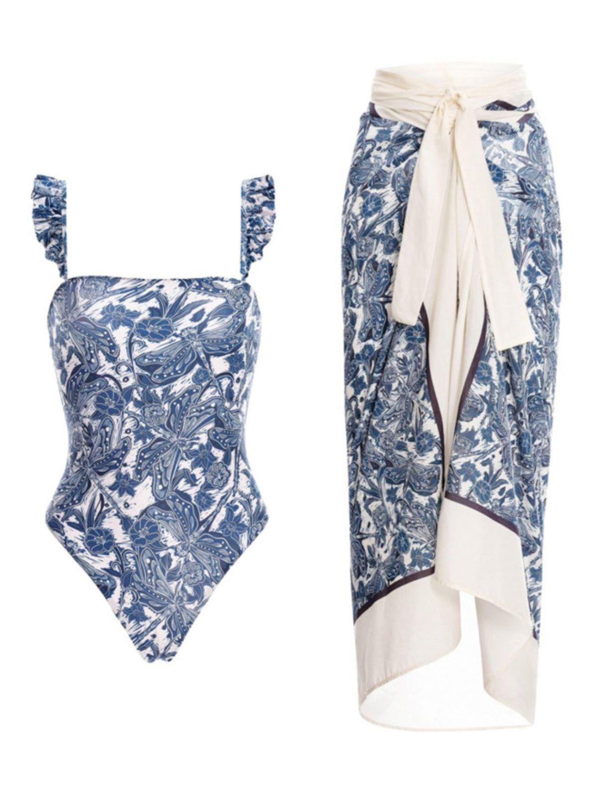 Blue Split Dragonfly Printed Swimwear Two Piece Set | Mix Mix Style [Hot Seller]-Mix MIx Style