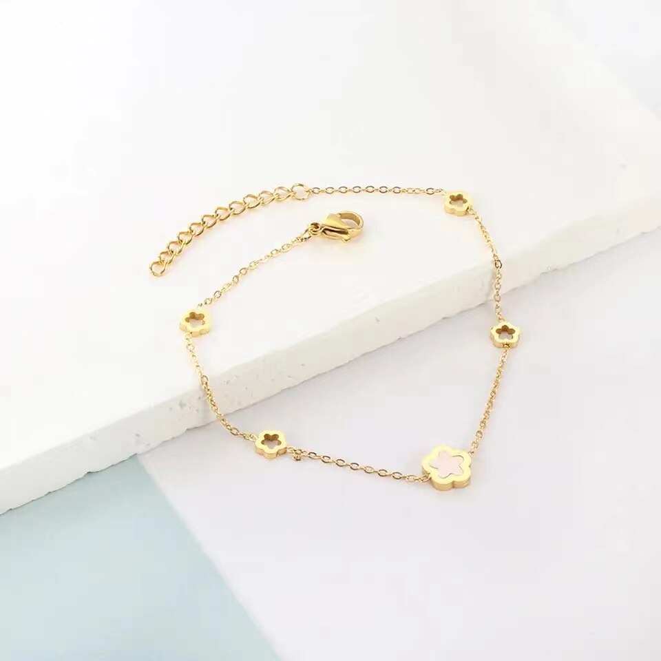 White Shell Flower Necklace & Bracelet 2 Pc Set - Natural Shell 18k Gold Plated | Mix Mix Style [Hot Seller]-Mix MIx Style