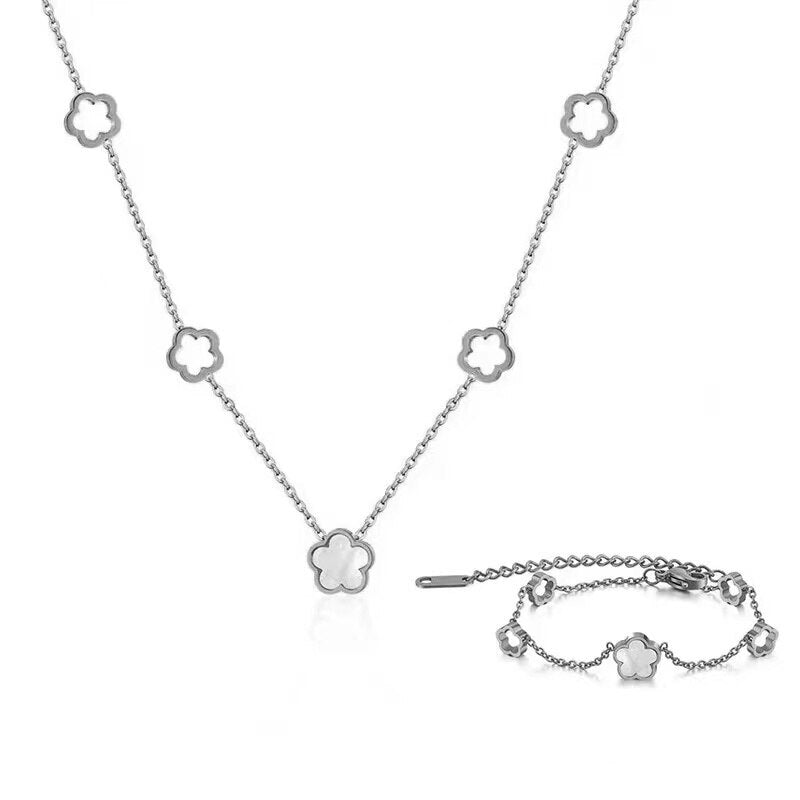 White Shell Flower Necklace & Bracelet 2 Pc Set - Natural Shell 18k Gold Plated | Mix Mix Style [Hot Seller]-Mix MIx Style
