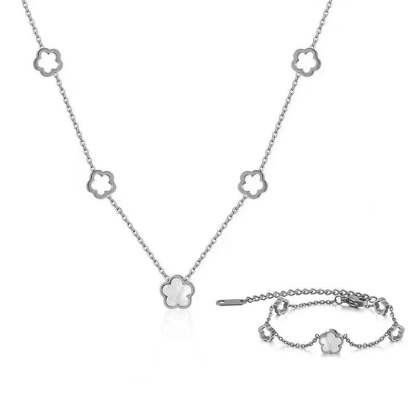 White Shell Flower Necklace & Bracelet 2 Pc Set - Natural Shell 18k Gold Plated | Mix Mix Style [Hot Seller]-Mix MIx Style