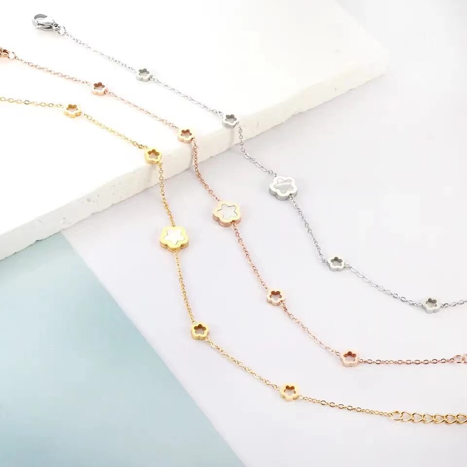 White Shell Flower Necklace & Bracelet 2 Pc Set - Natural Shell 18k Gold Plated | Mix Mix Style [Hot Seller]-Mix MIx Style