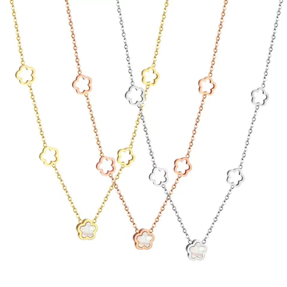 White Shell Flower Necklace & Bracelet 2 Pc Set - Natural Shell 18k Gold Plated | Mix Mix Style [Hot Seller]-Mix MIx Style