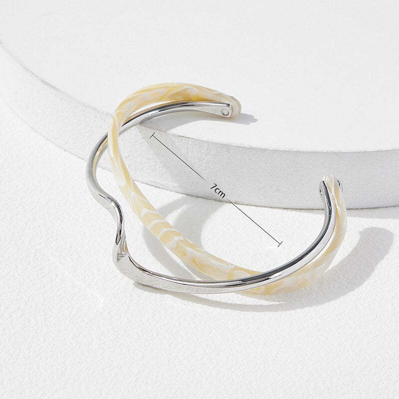 White Shellfish Bracelets - 18k Gold Plated Bangles with Geometric C-shaped Opening | Mix Mix Style [Hot Seller]-Mix MIx Style