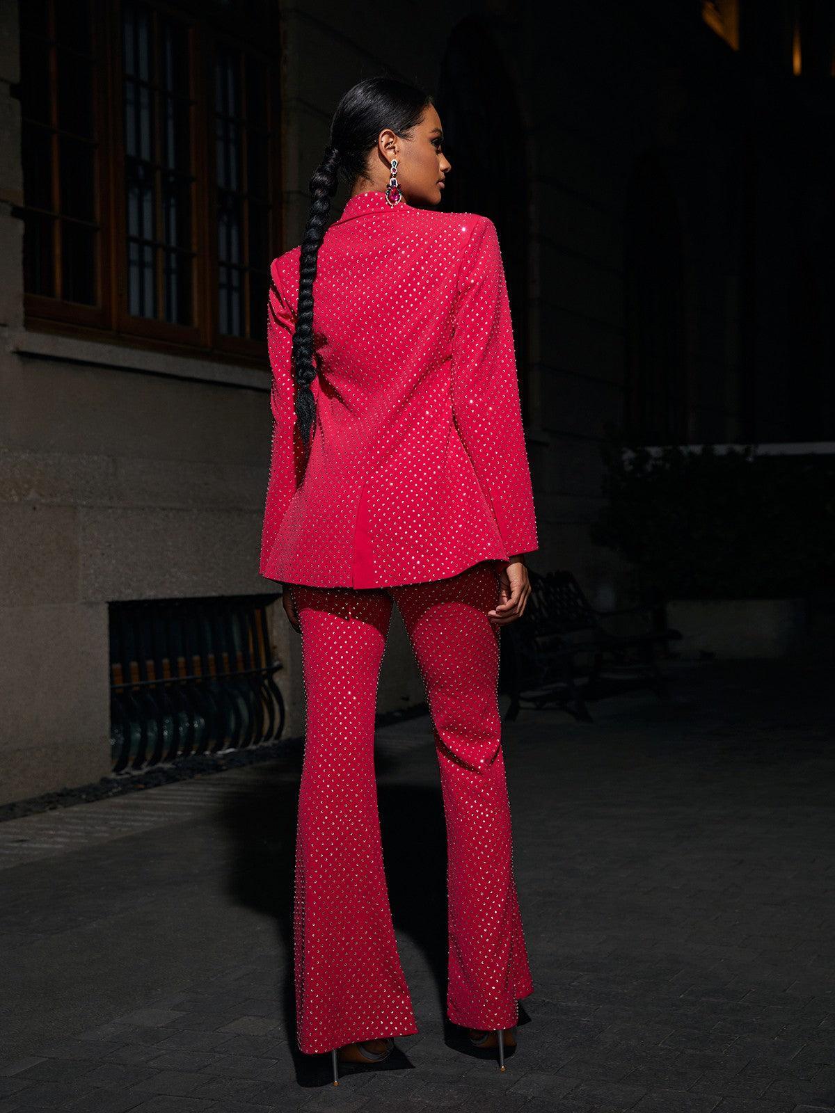 Hot Pink Embellished Blazer Three Piece Set | Mix Mix Style [Hot Seller]-Mix MIx Style