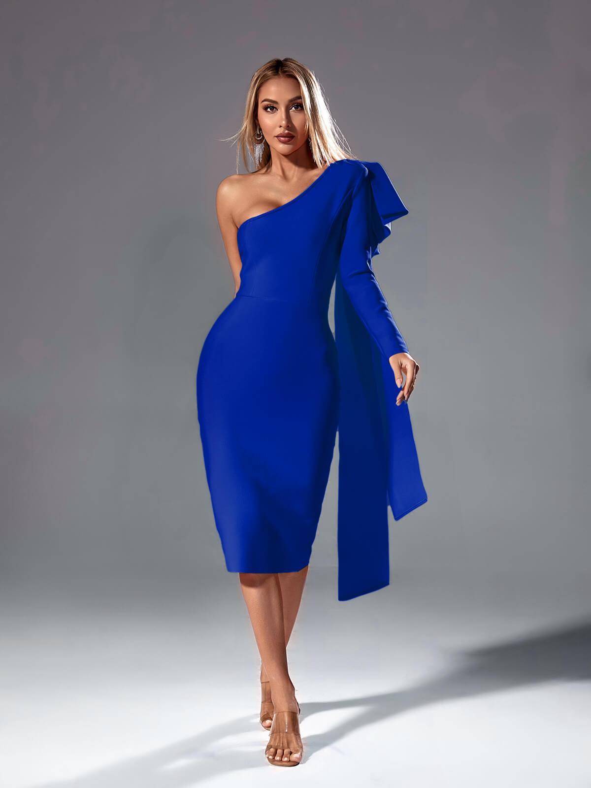 Willow One Shoulder Bandage Midi Dress In Royal Blue-Mix MIx Style