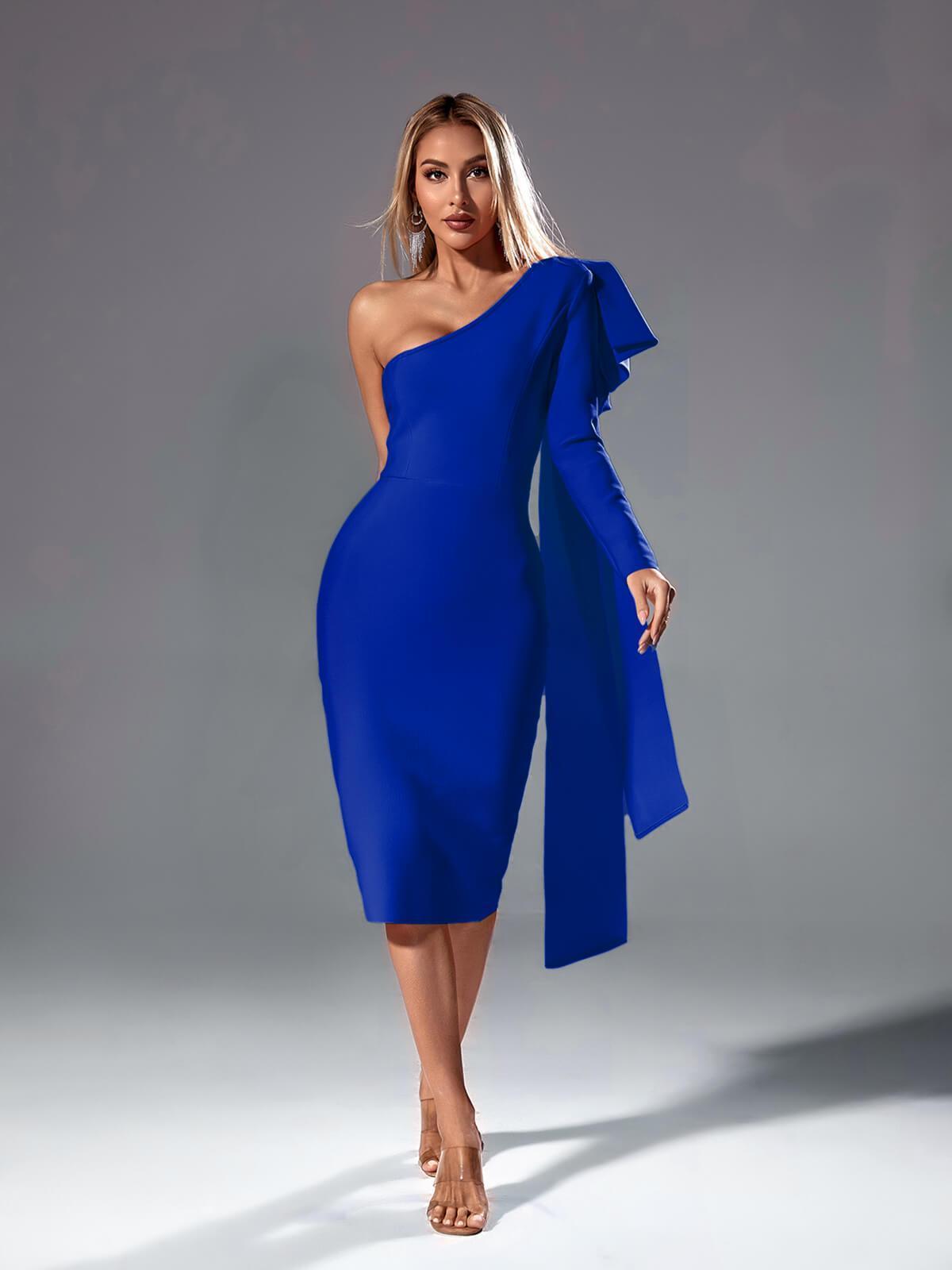 Willow One Shoulder Bandage Midi Dress In Royal Blue-Mix MIx Style