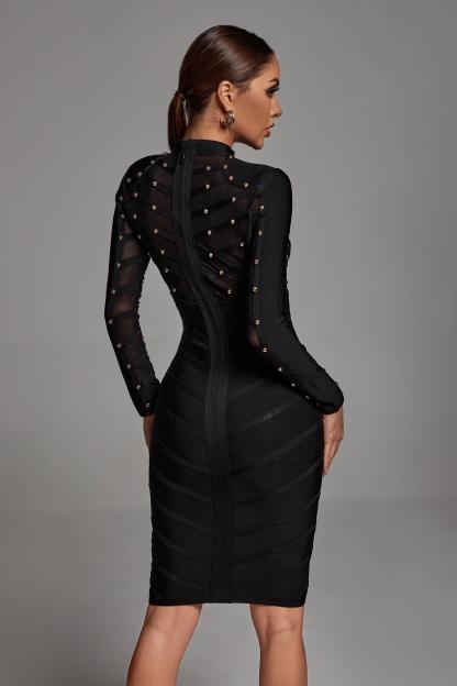 Long Sleeve Mesh Bandage Dress - Black | Mix Mix Style [Hot Seller]-Mix MIx Style
