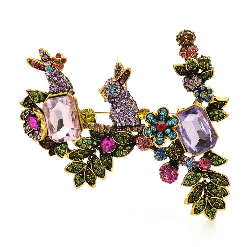 Vintage Original Colorful Diamonds MultiColor Gold Plated rabbit pin brooch | Mix Mix Style [Hot Seller]-Mix MIx Style