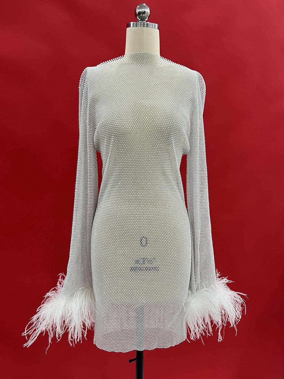 Xanthe Rhinestone Mesh Mini Dress In White-Mix MIx Style