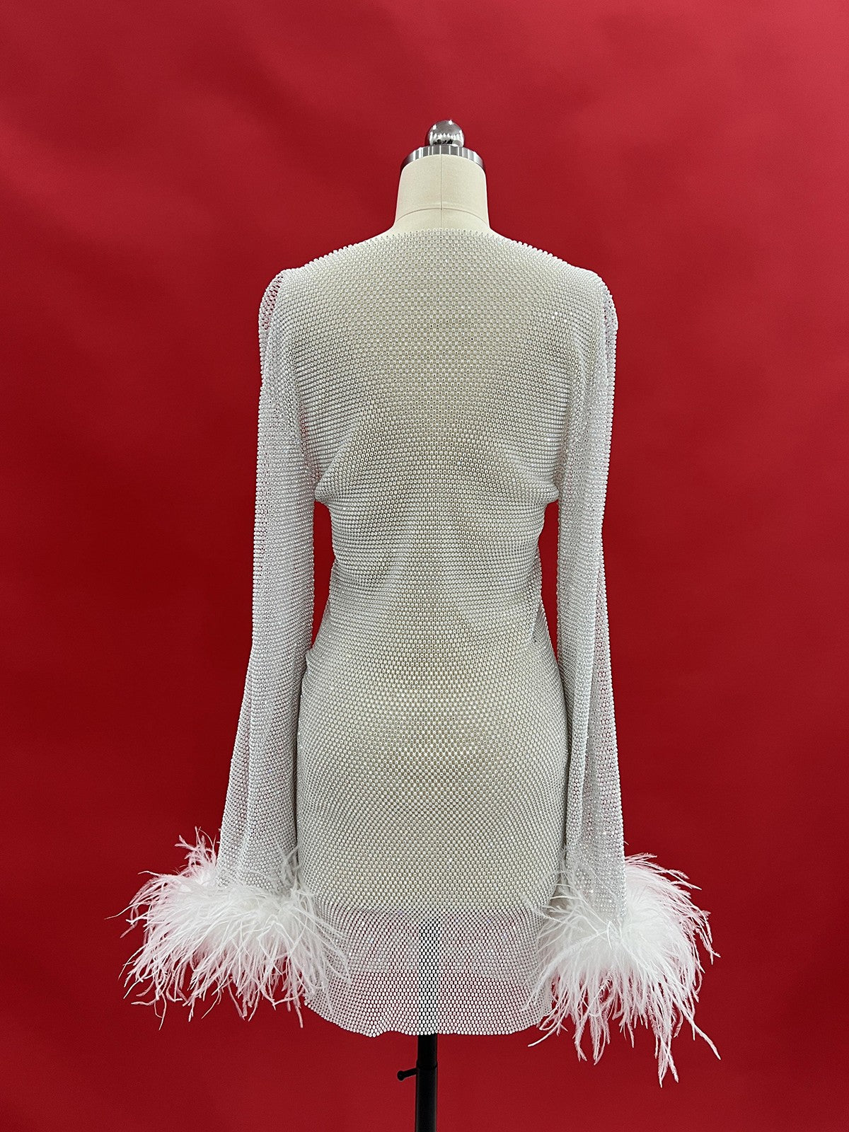 Xanthe Rhinestone Mesh Mini Dress In White-Mix MIx Style