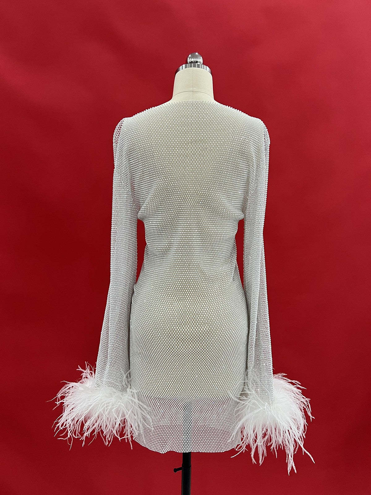 Xanthe Rhinestone Mesh Mini Dress In White-Mix MIx Style