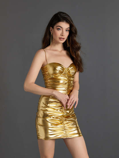 Xanthippe Metallic Ruched Mini Dress-Mix MIx Style