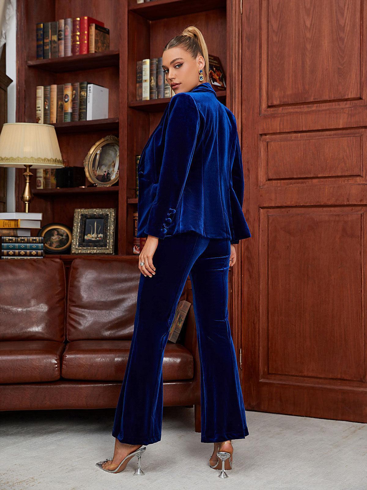 Yasmin Velvet Blazer Set In Royal Blue-Mix MIx Style