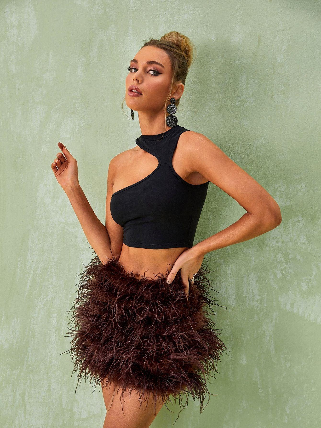 Black Feather Mini Skirt | Mix Mix Style [Hot Seller]-Mix MIx Style