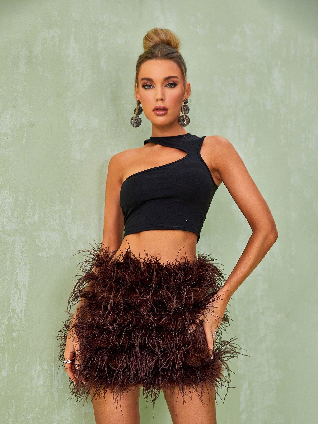 Black Feather Mini Skirt | Mix Mix Style [Hot Seller]-Mix MIx Style